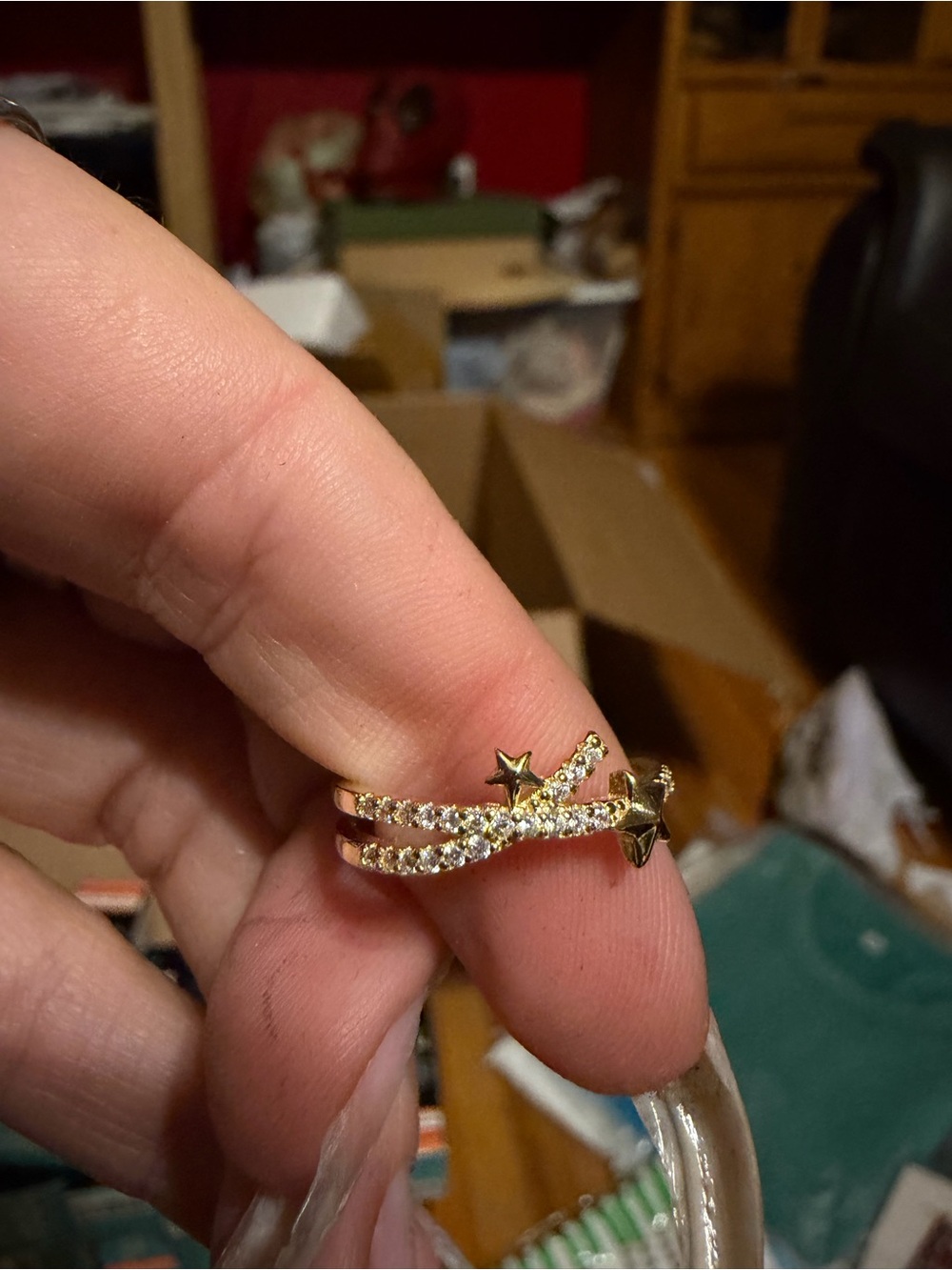 Gold Star Accent Double-Band Ring with Clear Stones